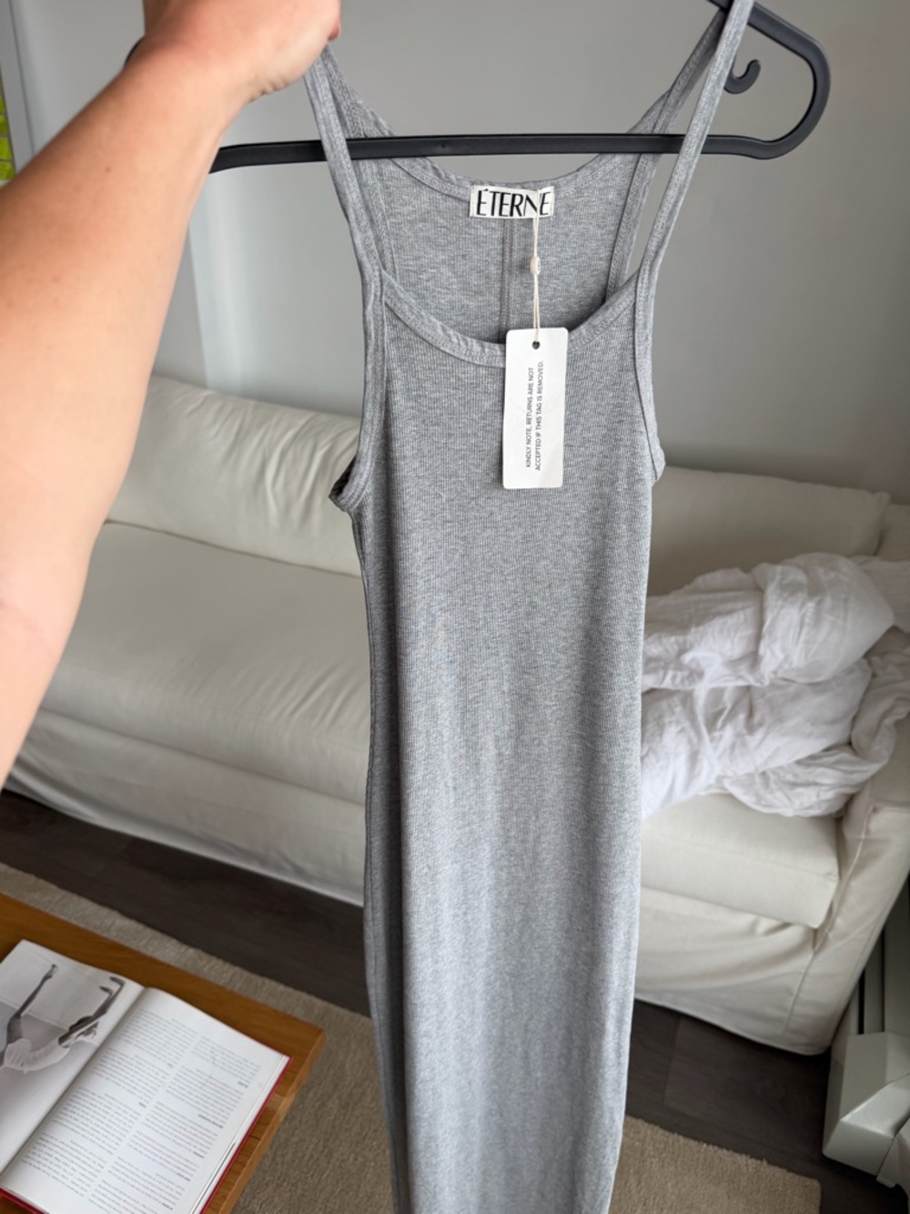 Eterne Light Grey Ribbed Tank Maxi Dress